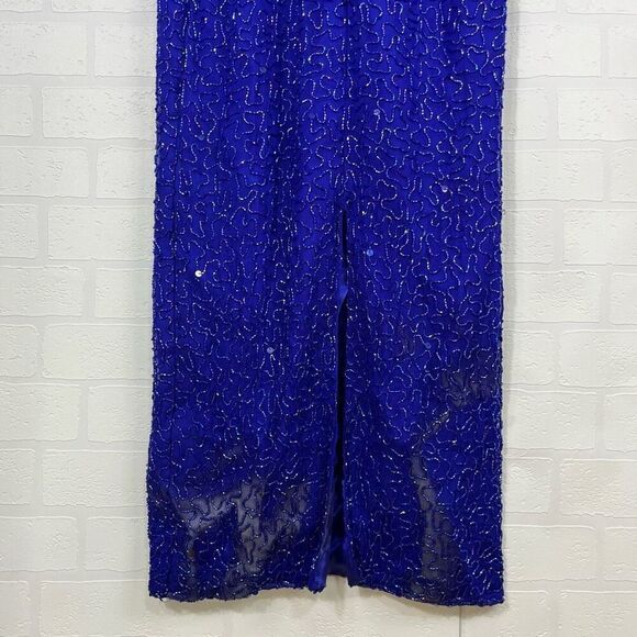 Scala Womens Silk Beaded Dress size Medium Blue Long Dress - Picture 12 of 16